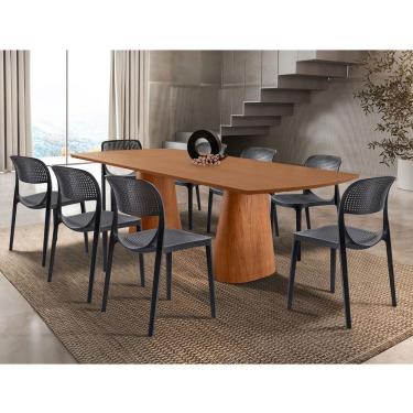 Imagem de Conjunto Mesa Noronha 220cm Madeira Com 8 Cadeiras Zoe Cinamomo Imbuia/preta