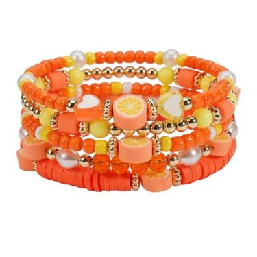 Imagem de Twinfree Pulseiras de frutas, pulseira de corda elástica com contas de disco de surfista, pingentes de joias femininas boêmias elásticas da amizade, One Size, Miçangas, Sem Pedra Preciosa