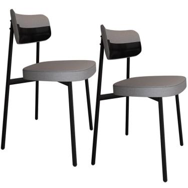 Imagem de Kit 02 Cadeiras Estofada Para Sala De Jantar Astrid Preto C01 Linho Cinza Courino Preto - Lyam Decor