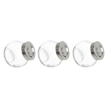 Imagem de Kit 3 Porta Temperos Em Vidro Com Tampa Metálica Prata 170ml F04 - D'R