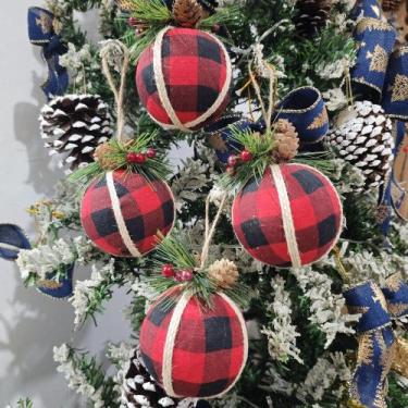 Imagem de 4 bolas xadrez preta vermelho árvore natal enfeite natalino pendente -