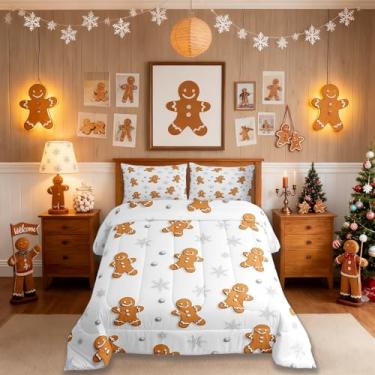 Imagem de Conjunto de edredom masculino de gengibre, tamanho Queen, Feliz Natal, floco de neve, decoração de quarto de meninas e meninos, edredom bonito e simples, moderno, conjunto de edredom branco e amarelo