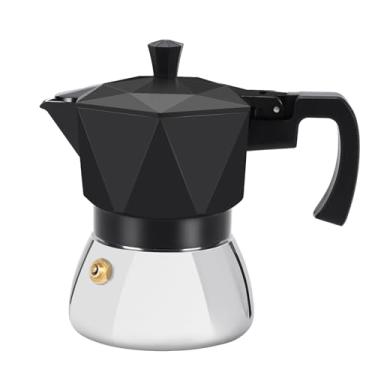 Imagem de MVPLUE Pote Rich Crema Moka, cafeteira de indução de válvula dupla, máquina de café expresso italiana, 2 doses de café expresso de 100 ml, preta