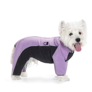 Imagem de Casaco de lã para cães pequenos e médios, macacão, macacão, macacão com pernas, à prova de vento, quente, frio, colete de corpo inteiro, roupa de neve aconchegante (roxo, PP)