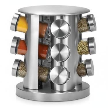 Imagem de Porta Condimentos Temperos Giratório 12 Potes Vidro com Tampa Inox Organizador Cozinha Compacto