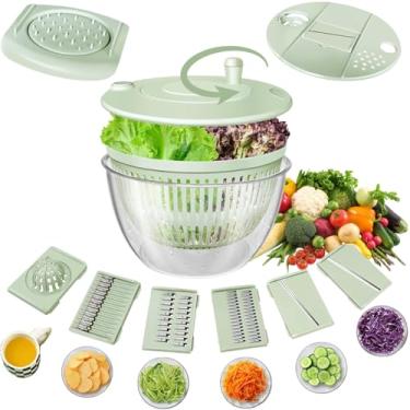 Imagem de Cortador de salada grande com cortador de 5 lâminas, secador de salada de 5,3 litros para lavar, girar e escorrer verduras, frutas e legumes, coador de gema de ovo, tigela de salada para preparação