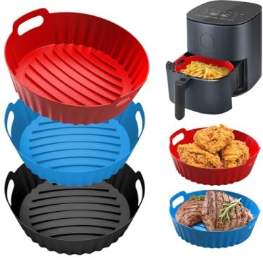 Imagem de OAWEEN 3 forros de silicone para fritadeira a ar, reutilizáveis, redondos, 20 cm, cesta de airfryer engrossada para bandeja de cozimento de 3,6 a 5 QT, acessórios de utensílios de cozinha