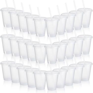 Imagem de Sieral Copos com canudos e tampas copo infantil com canudo garrafa de água reutilizável café gelado caneca de viagem copos de plástico para festas 473 ml (cores claras, pacote com 30)