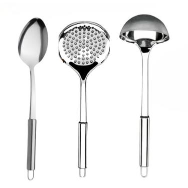 Imagem de Kit Utensílios Inox Colher Escumadeira Concha Espatula Colher Suco Espatula Bolo Garfo Trinchante (3)