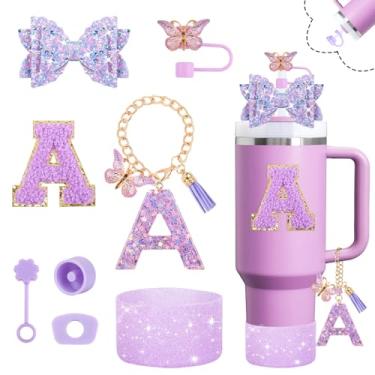 Imagem de Conjunto de acessórios de copo brilhante para copo Stanley Cup 850 g 1,134 g com alça, incluindo decoração de arco de palha, capa de cobertura de palha, bota, rolhas à prova de derramamento, pingentes