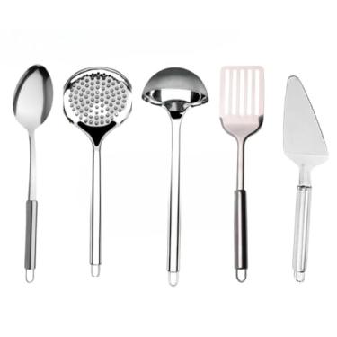 Imagem de Kit Utensílios Inox Colher Escumadeira Concha Espatula Colher Suco Espatula Bolo Garfo Trinchante (5)