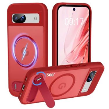 Imagem de Reukdnv Capa multifuncional para Google Pixel 8A com [suporte integrado de 360°] e magnética [compatível com Mag-Safe] Capa fina translúcida proteção à prova de choque de grau militar (15,5 cm, rosa