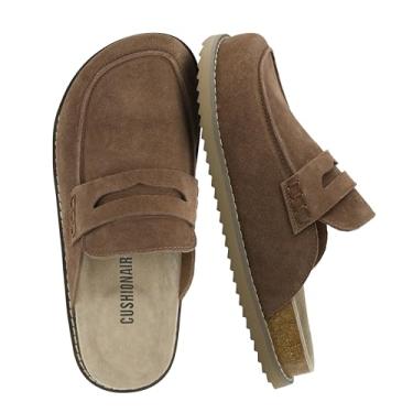 Imagem de CUSHIONAIRE Zola Penny Clog Mule feminino – Suede Slip-On com espuma viscoelástica, palmilha de cortiça e sola flexível, Marrom, 35