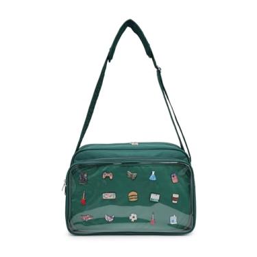 Imagem de Bolsa carteiro Ita Canvas Pin Display Bolsa tiracolo para homens e mulheres, Verde escuro