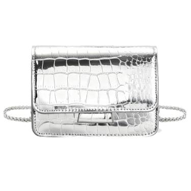 Imagem de AWNALEEO Mini bolsa tiracolo metálica para noite prateada para mulheres Y2K bolsa clutch com glitter para festas em boates, Prata