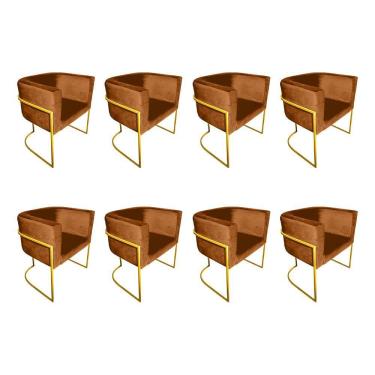 Imagem de Kit 8 Cadeiras De Jantar Premium Base De Ferro Dourada Veludo Terracota Laranja