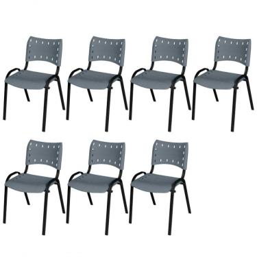 Imagem de Cadeira Iso Base Preto Igreja, Escola, Escritório - Cinza Kit 7 Peças