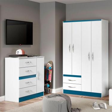 Imagem de Kit Para Quarto Infantil Guarda-roupa Cômoda Mdp Menu Móveis Branco