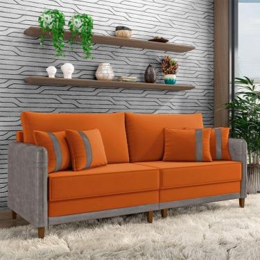 Imagem de Sofá Living Montecarlo 2 Lugares Bipartido 192cm Pés Em Madeira Veludo-pu Terracota-cinza G33 Gran Belo