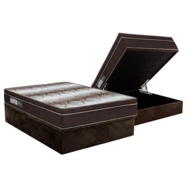 Imagem de Cama Box Baú Casal: Colchão Ortopédico Ortobom Wood Light + Base CRC Suede Brown(138x188)