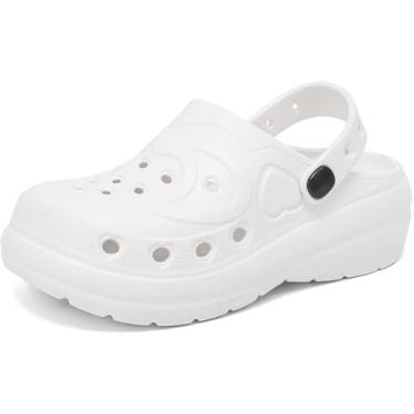 Imagem de Tamancos femininos de jardim, chinelos sem cadarço com alça ajustável, sola grossa, plataforma confortável, tamancos para chef, enfermeira, trabalho, jardim, praia, ar livre, Branco, 36