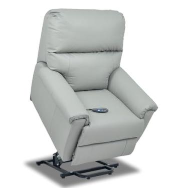 Imagem de Poltrona Reclinável Alpha Elétrica com LIFT em Couro Legítimo, 120kg Suportados, Sistema SoftSpring, Autovolt 90-240v, 85x105x105cm (Cinza)