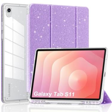 Imagem de DJ&RPPQ Capa para Samsung Galaxy Tab S11 Lite / S11 FE, Slim Light Tri-fold Stand Clear Back Cover Samsung Galaxy Tab S11FE Capa com Auto Sleep/Wake Roxo