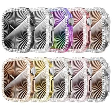 Imagem de KADES Compatível com Apple Watch Series 10/11 com protetor de tela de vidro temperado integrado com cristal brilhante diamante strass dupla proteção para mulheres, 46 mm