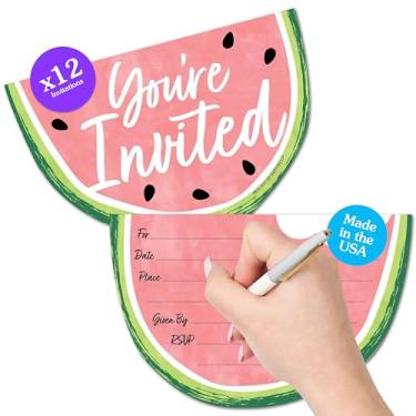 Imagem de Big Dot of Happiness Sweet Watermelon – Convites de preenchimento em forma – Cartões de convite de festa de frutas com envelopes – Conjunto de 12