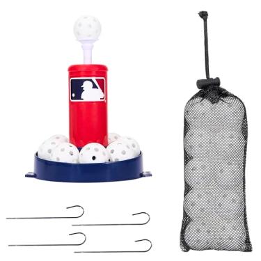 Imagem de Franklin Sports MLB Micro Tee Trainer – Treinador de rebatidas de beisebol infantil com máquina de arremesso pop-up, 10 bolas duráveis, cartão de perfuração e bolsa – Conjunto de treino de rebatida
