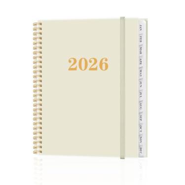 Imagem de Agenda 2026 - Agenda anual de janeiro de 2026 a dezembro de 2026, agendas semanais e mensais encadernadas em espiral com abas de 12 meses, bolso interno, 21,6 cm x 28 cm, bege