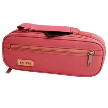 Imagem de Estojo de Lápis Simples Grande Com Alça Escola Trabalho - Dexin, Rosa