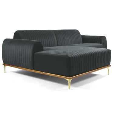 Imagem de Sofá 255cm 4 Lugares Com Chaise Esquerdo Pés Gold Molino C-317 Veludo Cinza - Domi