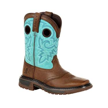 Imagem de Bota infantil Rocky original Ride FLX Western, Saddle Brown and Teal, 4 Big Kid