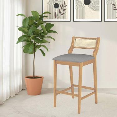 Imagem de Banqueta Lagum Conforto Estofada Jequitibá Terra Linho Bege Palha Sextavada