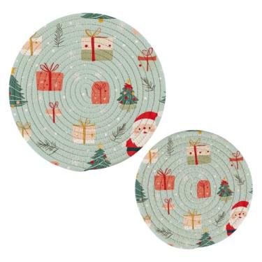 Imagem de Blueangle 2 peças de suporte de panela trivet de bonecos de neve de desenho animado - conjunto de pegadores de panela de tecido redondo - almofadas quentes trançadas de algodão - porta-copos - tapetes