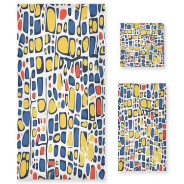 Imagem de ATTX Conjunto de toalhas de banho geométricas abstratas de 3 peças - Ultra macio e de secagem rápida, toalhas de mão absorventes de grau de hotel e spa para banheiro #415