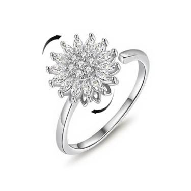 Imagem de Zannthra Anel giratório de girassol para alívio da ansiedade – Anel giratório com faixa giratória ajustável, joia sensorial redutora de estresse, presente para mulheres e adultos, Cobre, Zircônia