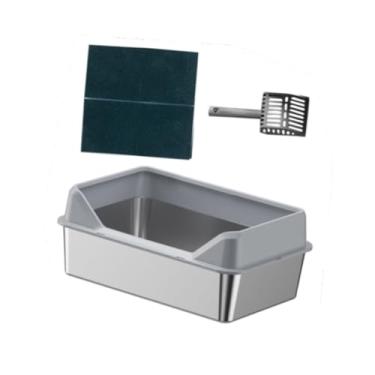 Imagem de Fenteer Caixas de areia para gatos semi-fechadas, portáteis, abertas, bandeja de areia para animais de estimação, gatinho, panela aberta, Cinza Claro