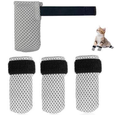 Imagem de Luvas para gatos para evitar arranhões, botas de malha respirável para gatos, luvas ajustáveis anti-arranhões, adequadas para gatos ao tomar banho e aparar unhas (4 peças)