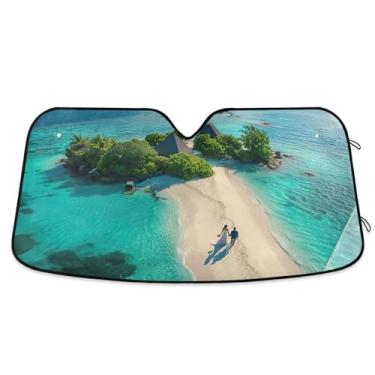 Imagem de SEHANY Para-brisa de carro de verão, mar, praia, para-sol para mulheres, pára-brisa frontal dobrável para carro, caminhão, SUV - Protetor de viseira de sol automotivo bloqueia os raios UV mantém seu