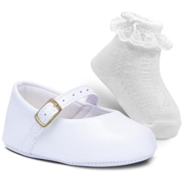 Imagem de Kit Sapatinho Bebe Menina Boneca + Meia Infantil Festa Batizado K53