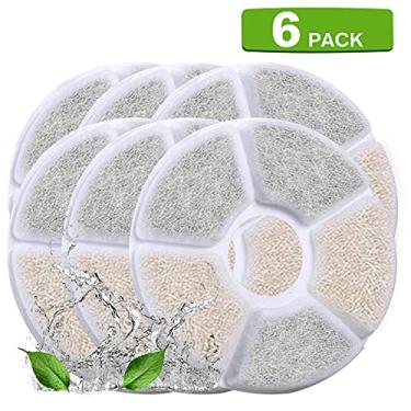 Imagem de Filtro de reposição para bebedouro gatos Automático Redondo Espacial 84oz 2 5L animais estimação 6 unidades filtração 3 com Carvão Ativado Casca Coco Resina Troca Iônica Algodão Água Fresca Limpa e Se