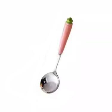 Imagem de Concha de sopa Colher de cabeça redonda com cabo longo e desenho animado para crianças, aço inoxidável 304(Pink)