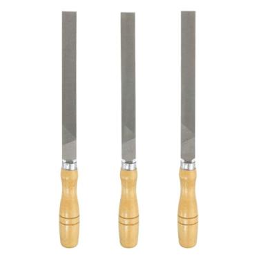 Imagem de HARFINGTON 3 limas de corte plano de 20 cm com dentes de corte duplo de aço de alto carbono com cabo de madeira para remoção de rebarbação de madeira de metal