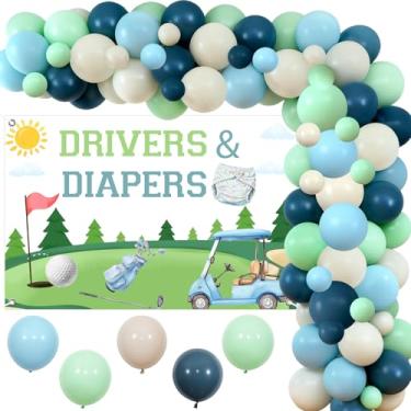 Imagem de Cheereveal Decorações de festa de chá de bebê de golfe, pano de fundo de motoristas e fraldas, kit de arco de guirlanda de balão de golfe, tema de motorista esportivo, gênero revelar anúncio de
