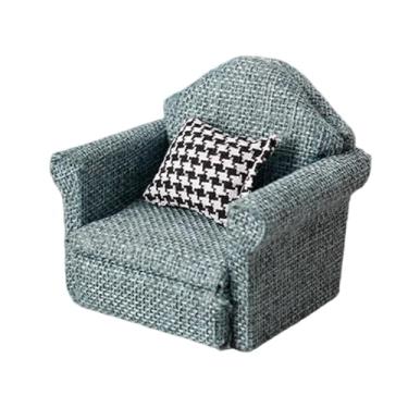 Imagem de oshhni Miniatura de sofá individual em tecido, modelo de poltrona, acessório DIY, mini brinquedo infantil, sofá com almofada para casa de bonecas em escala, Verde Escuro