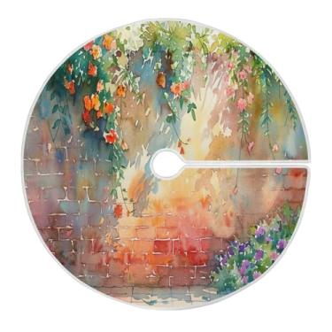 Imagem de YETTASBIN Saia de árvore de parede de flor de 90 cm, saia grande redonda para árvore de Natal, macia e divertida, com cadarço para ambientes internos e externos, ornamentos de Natal para festas de fim