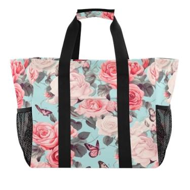 Imagem de Wassud Sacolas de compras reutilizáveis com flores de primavera, bolsa grande, impermeável, organizador de lona para praia, piquenique, lavanderia, viagem