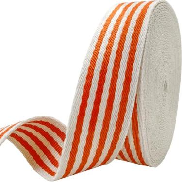 Imagem de Tiras de algodão listradas de 3,8 cm - Fita de tecido jacquard de 6 metros tiras resistentes para fabricação de bolsas, arreios, mochila, cintos, roupas, costura (laranja)